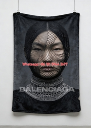Balenciaga Net Veil Close-Up Flannel Throw Blanket for Sofa and Wall Decor BA493